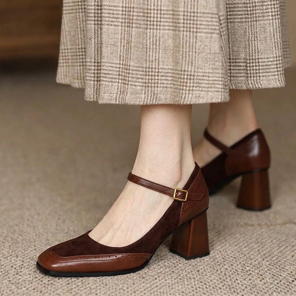 Classic and Elegant Women's Sandals, Square Toe, Block Heel and Vintage Design – Délinie Classic and Elegant Women's Sandals, Square Toe, Block Heel and Vintage Design – Délinie