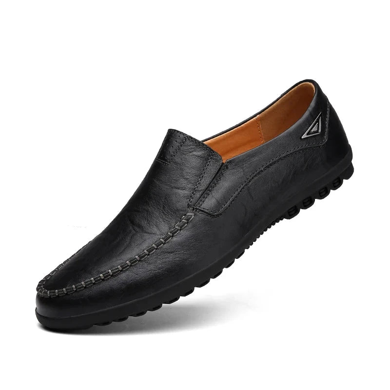 CLOHOO Men's Handmade Casual Loafers Anti-Slip Comfortable Slip-On Driving Comfortable Leather Shoes Mavietto Store black 44