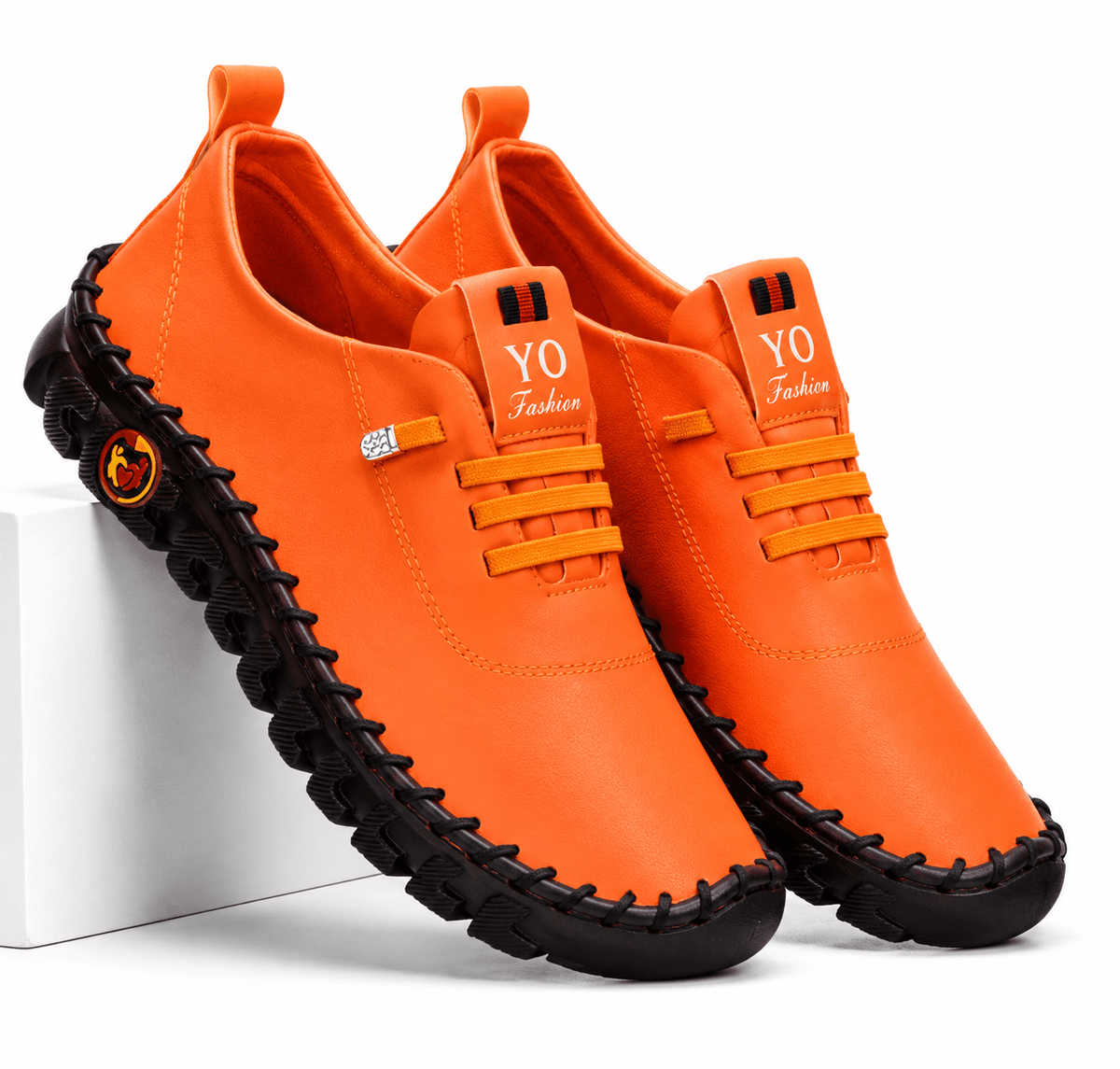 Comfortable & Flexible Women's Leather Sneakers with Cushioned Sole – Cloud Step Comfortable & Flexible Women's Leather Sneakers with Cushioned Sole – Cloud Step Orange