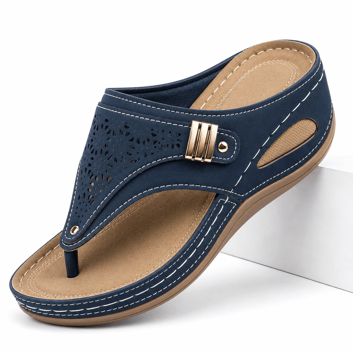 Comfortable Leather Platform Wedge Sandals - Sierenza Comfortable Leather Platform Wedge Sandals - Sierenza Blue