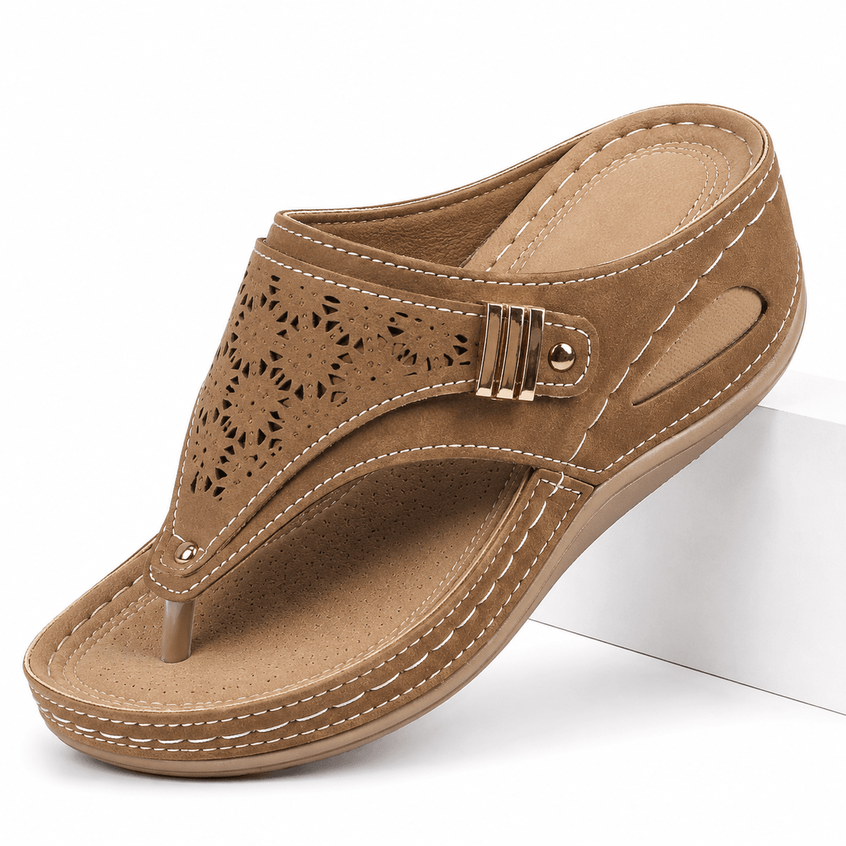Comfortable Leather Platform Wedge Sandals - Sierenza Comfortable Leather Platform Wedge Sandals - Sierenza Brown