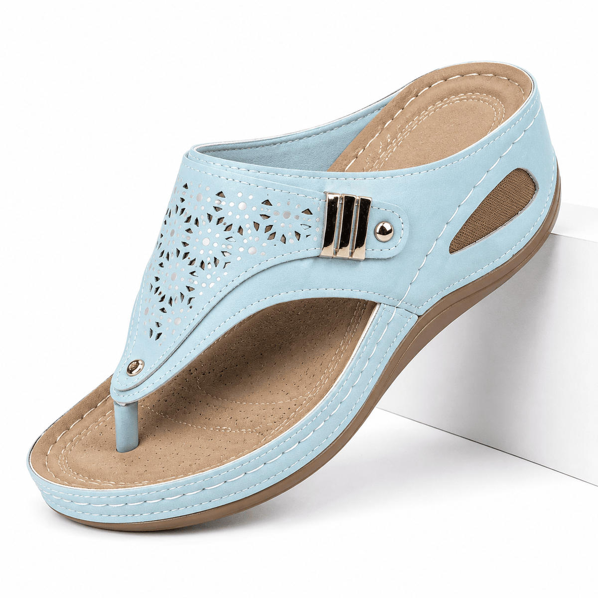 Comfortable Leather Platform Wedge Sandals - Sierenza Comfortable Leather Platform Wedge Sandals - Sierenza Sky Blue