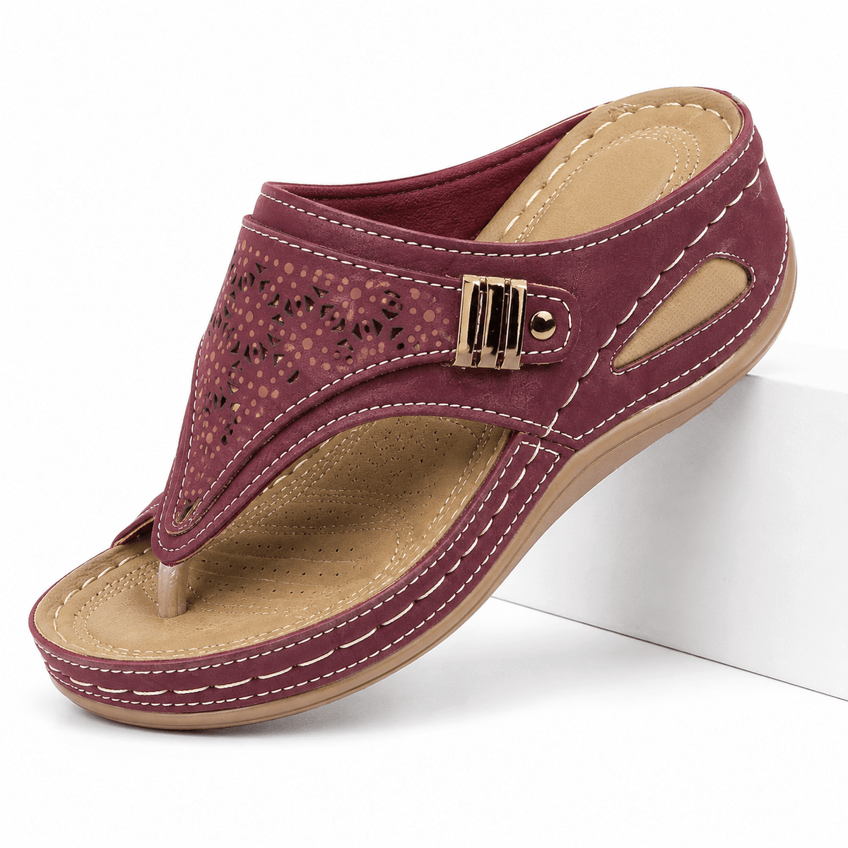Comfortable Leather Platform Wedge Sandals - Sierenza Comfortable Leather Platform Wedge Sandals - Sierenza Wine Red