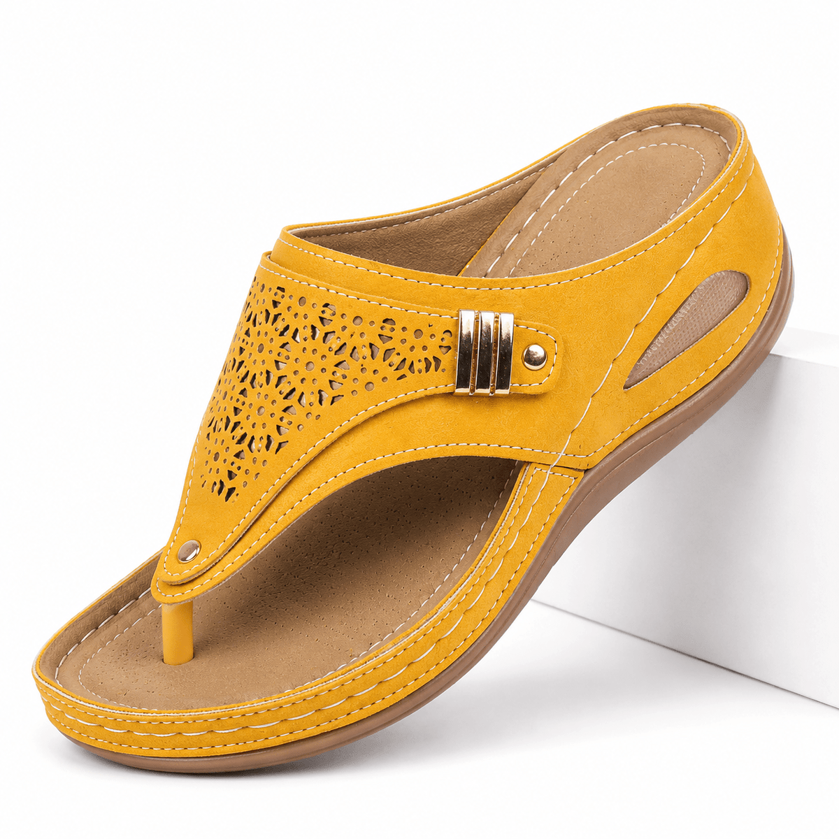 Comfortable Leather Platform Wedge Sandals - Sierenza Comfortable Leather Platform Wedge Sandals - Sierenza Yellow
