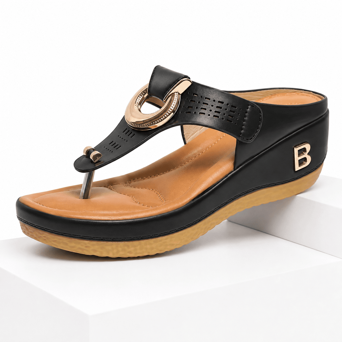 Comfortable Leather Wedge Platform Sandal – Santorini Comfortable Leather Wedge Platform Sandal – Santorini Black