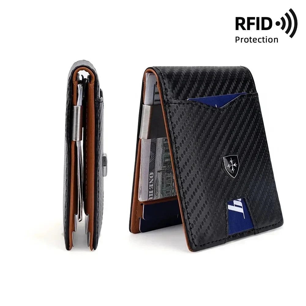 Elegant Leather Card Holder with Carbon Fiber Structure and RFID Anti-Theft Protection – Stennio Elegant Leather Card Holder with Carbon Fiber Structure and RFID Anti-Theft Protection – Stennio