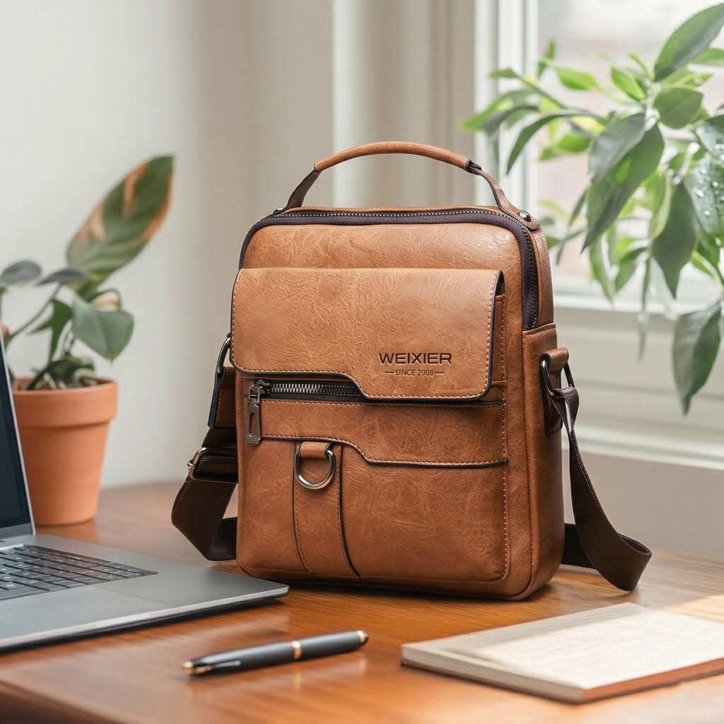 Elegant Men's Leather Executive Bag, Elegant with Multiple Compartments - Vincent Elegant Men's Leather Executive Bag, Elegant with Multiple Compartments - Vincent