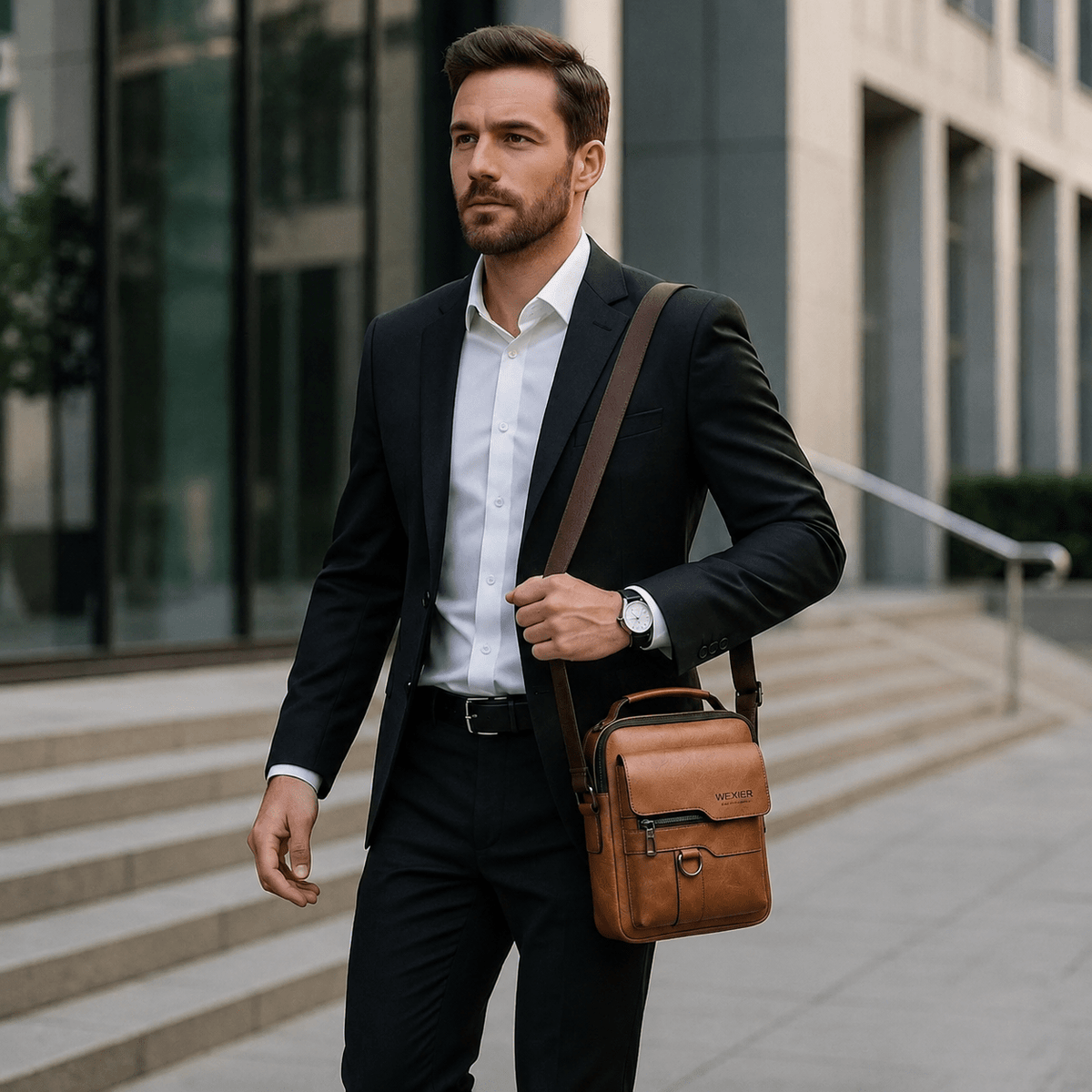 Elegant Men's Leather Executive Bag, Elegant with Multiple Compartments - Vincent Elegant Men's Leather Executive Bag, Elegant with Multiple Compartments - Vincent