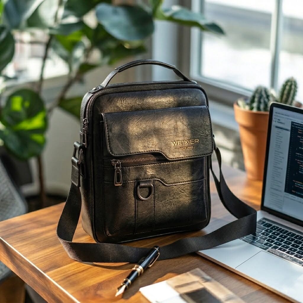 Elegant Men's Leather Executive Bag, Elegant with Multiple Compartments - Vincent Elegant Men's Leather Executive Bag, Elegant with Multiple Compartments - Vincent