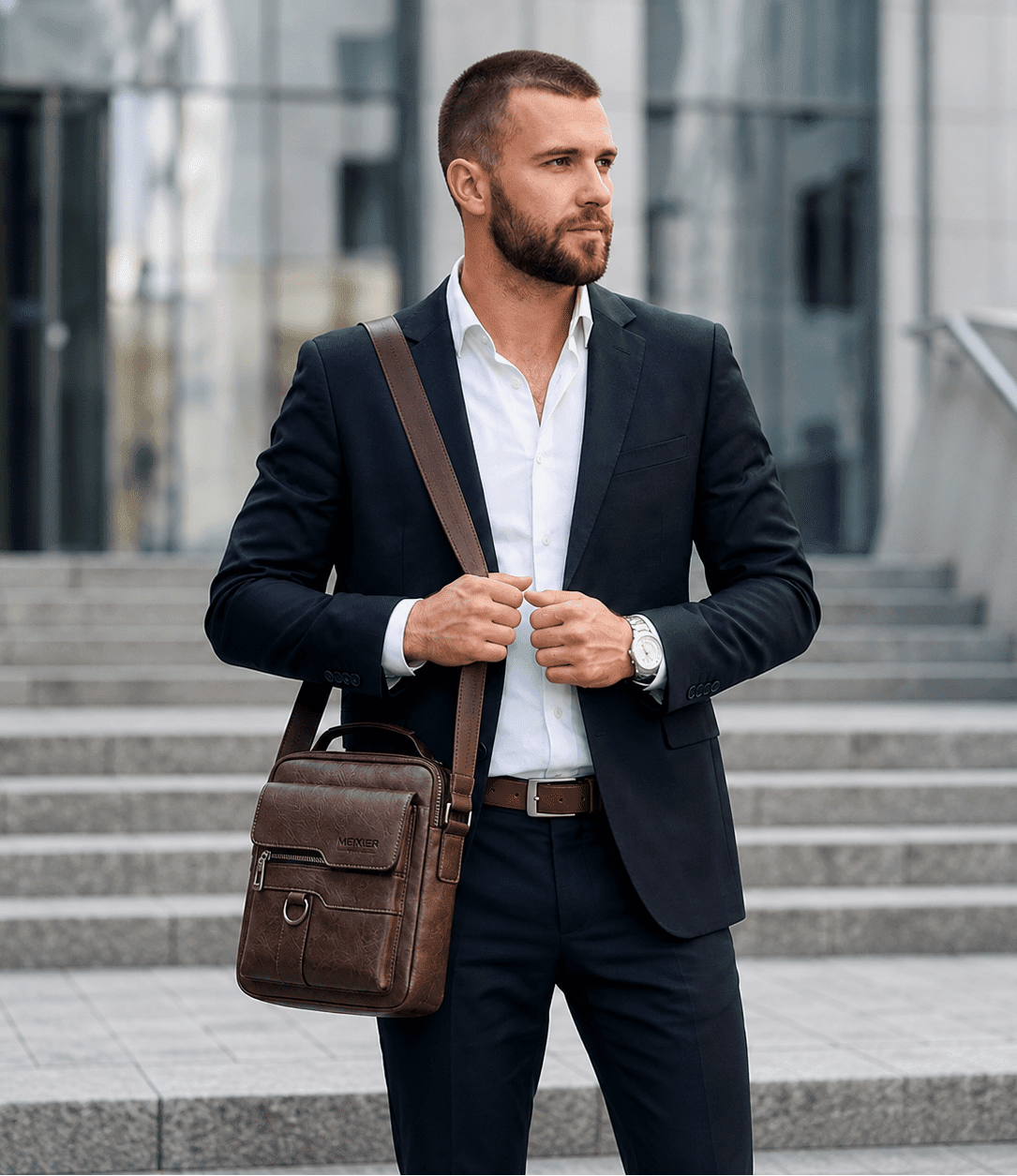 Elegant Men's Leather Executive Bag, Elegant with Multiple Compartments - Vincent Elegant Men's Leather Executive Bag, Elegant with Multiple Compartments - Vincent