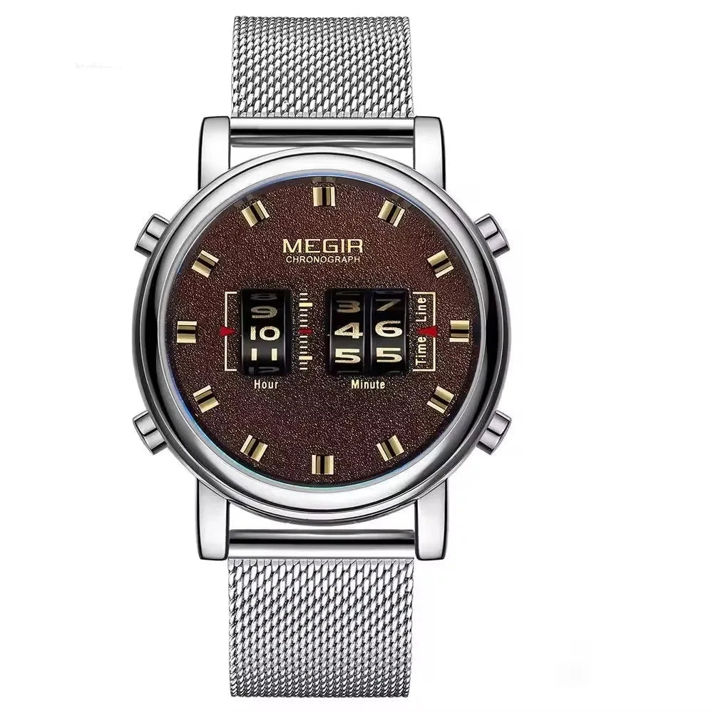 Elegant Men's Watch – Quartz Movement and Leather Strap | RAVELLOR silver mesh
