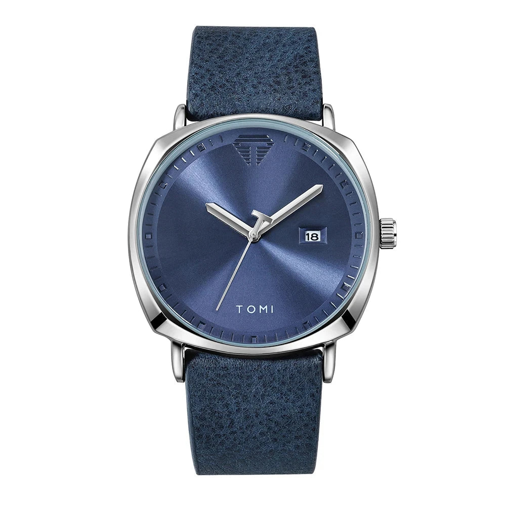 Elegant Men's Watch with a Minimalist Style and Leather Strap – HOLDENI Elegant Men's Watch with a Minimalist Style and Leather Strap – HOLDENI Blue silver