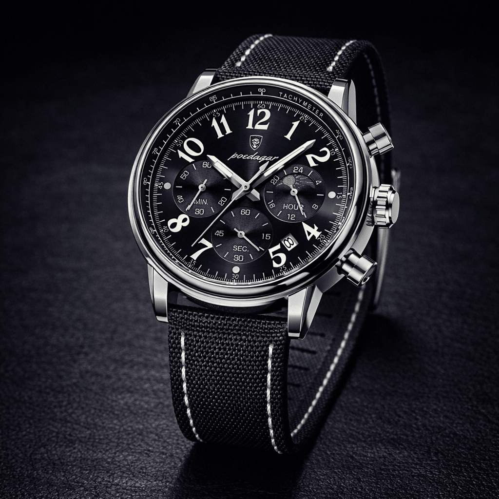 Elegant Multifunction Men's Watch in Nylon with Leather Finish - Meridian Elegant Multifunction Men's Watch in Nylon with Leather Finish - Meridian