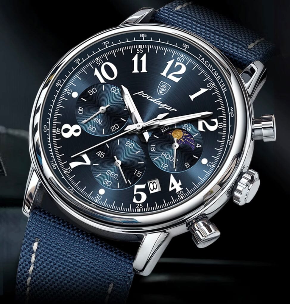 Elegant Multifunction Men's Watch in Nylon with Leather Finish - Meridian Elegant Multifunction Men's Watch in Nylon with Leather Finish - Meridian