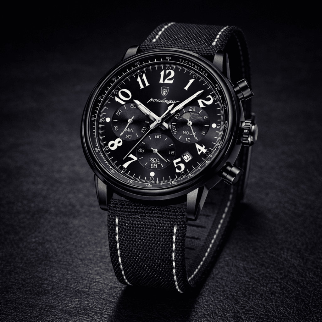 Elegant Multifunction Men's Watch in Nylon with Leather Finish - Meridian Elegant Multifunction Men's Watch in Nylon with Leather Finish - Meridian