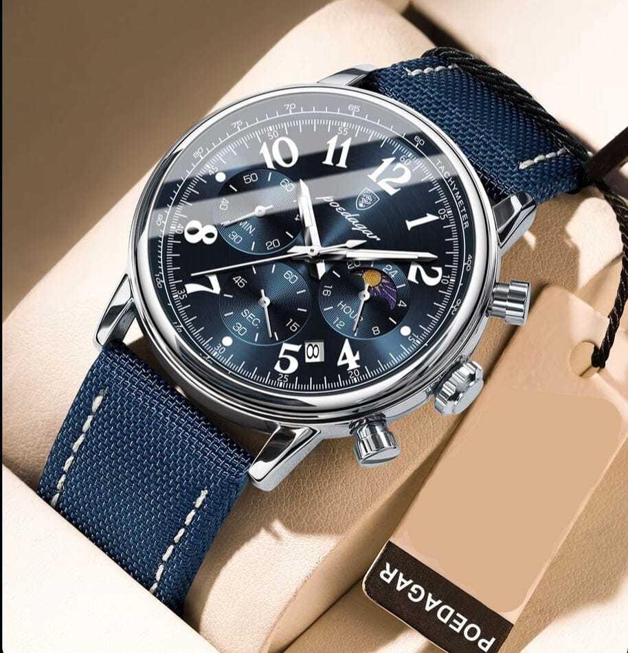 Elegant Multifunction Men's Watch in Nylon with Leather Finish - Meridian Elegant Multifunction Men's Watch in Nylon with Leather Finish - Meridian