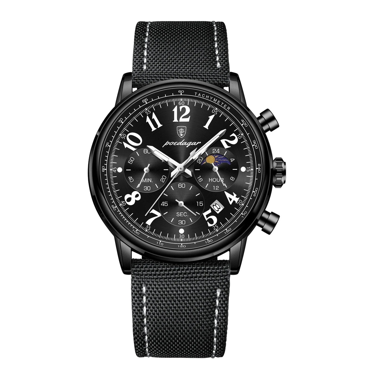 Elegant Multifunction Men's Watch in Nylon with Leather Finish - Meridian Elegant Multifunction Men's Watch in Nylon with Leather Finish - Meridian Black Black