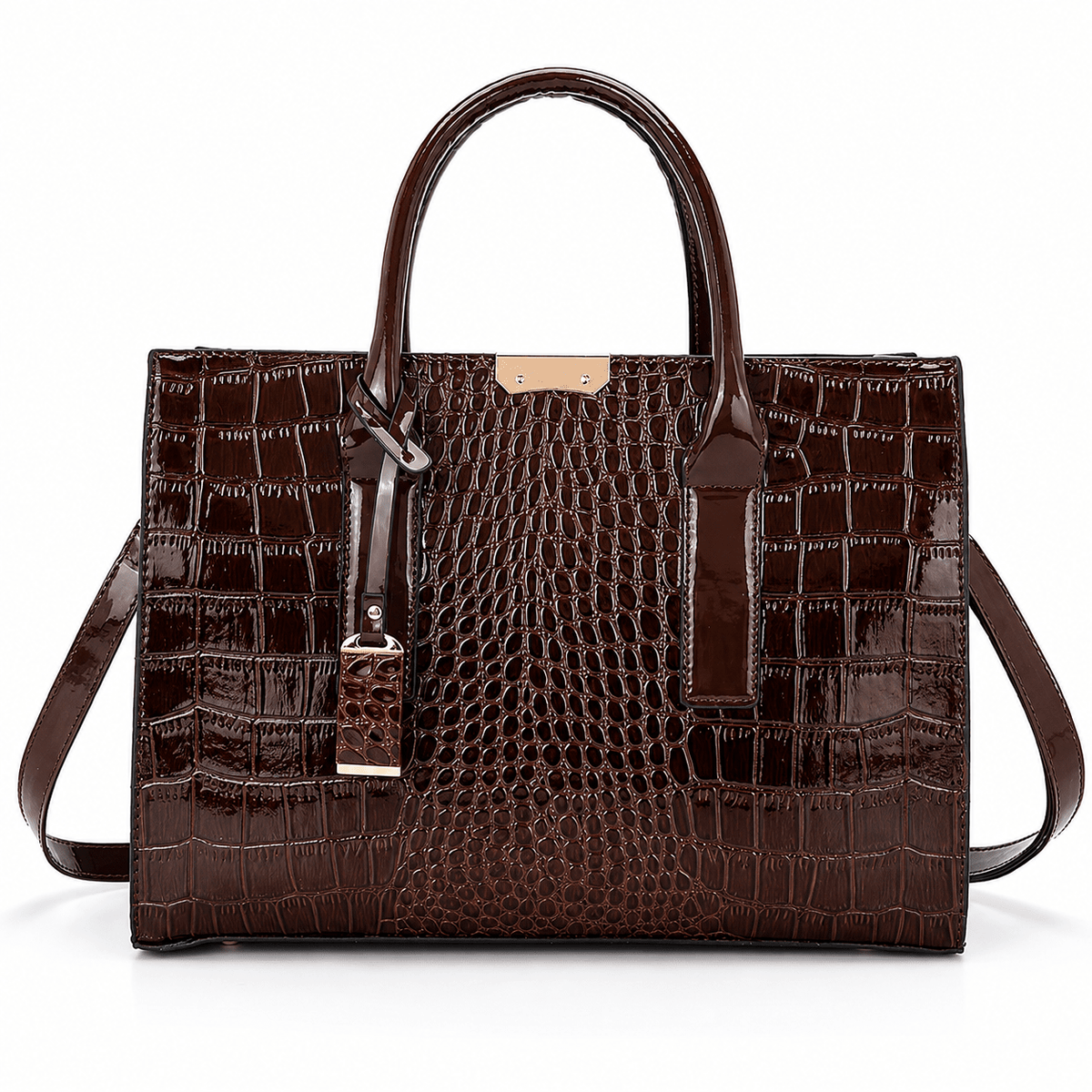 Elegant Women's Leather Handbag — Large Capacity & Crocodile Texture | Bellarine Elegant Women's Leather Handbag — Large Capacity & Crocodile Texture | Bellarine Brown