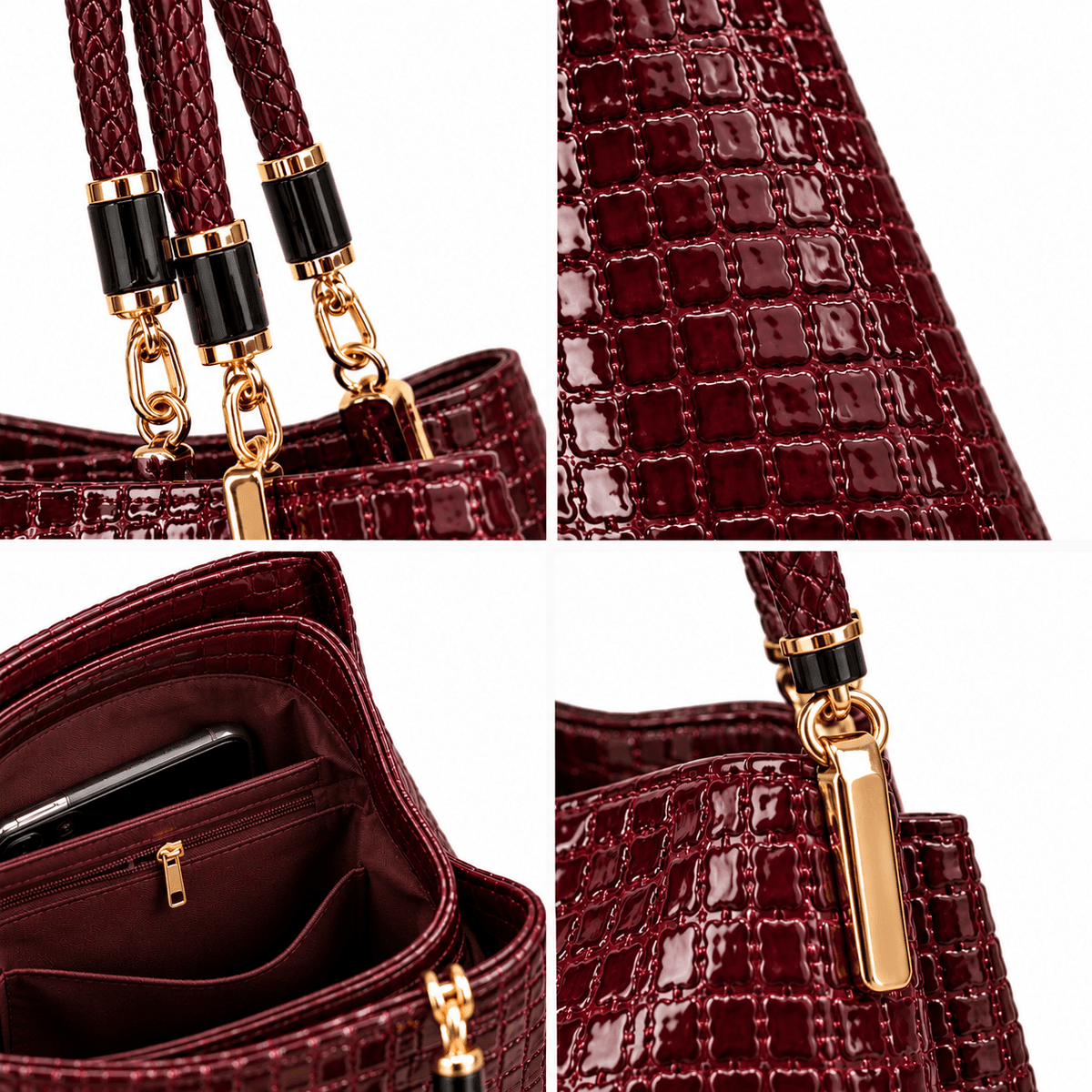 Elegant Women's Leather Tote Bag with Crocodile Texture and Large Capacity | Saint-Tropez Elegant Women's Leather Tote Bag with Crocodile Texture and Large Capacity | Saint-Tropez