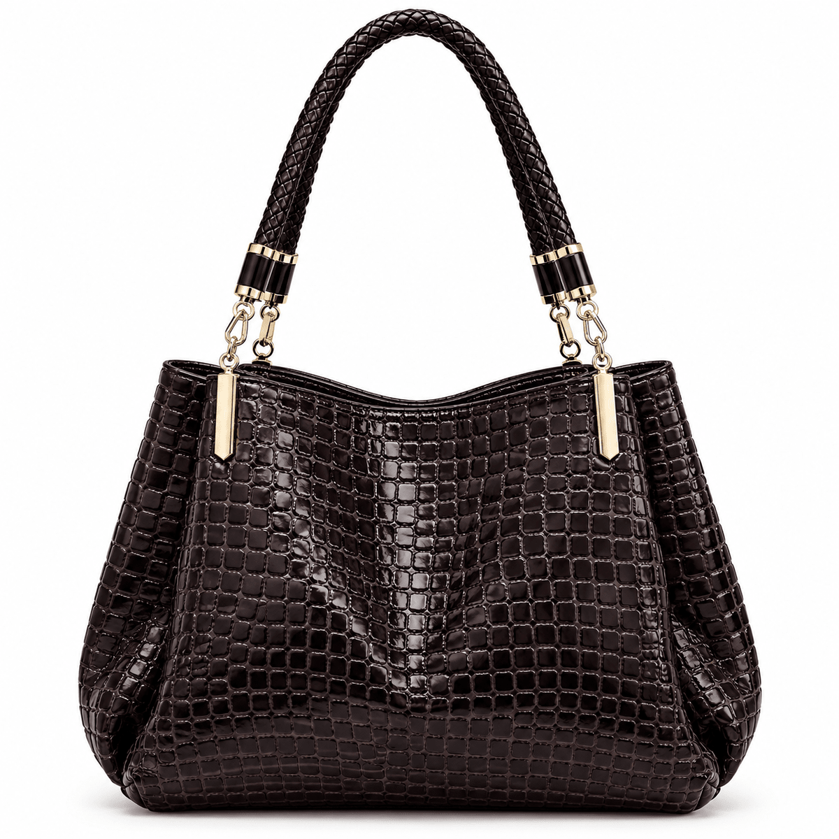 Elegant Women's Leather Tote Bag with Crocodile Texture and Large Capacity | Saint-Tropez Elegant Women's Leather Tote Bag with Crocodile Texture and Large Capacity | Saint-Tropez Brown