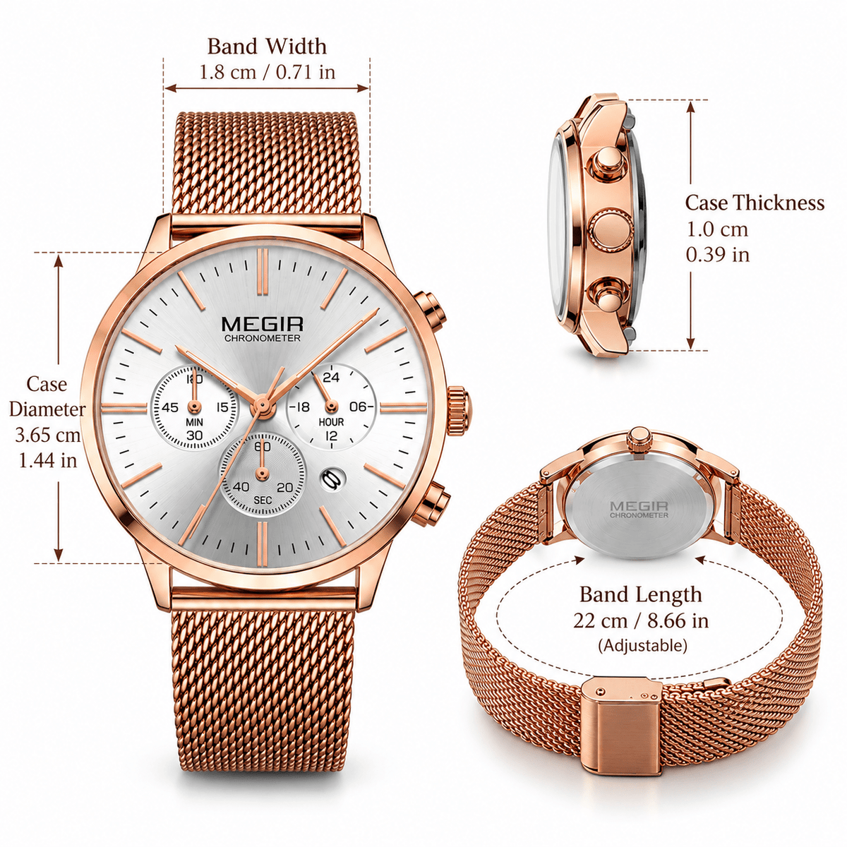 Elegant Women’s Watch with a Multifunctional Dial and Stainless Steel Bracelet – Elise Étoile Elegant Women’s Wristwatch with a Stainless Steel Bracelet – Elise Étoile