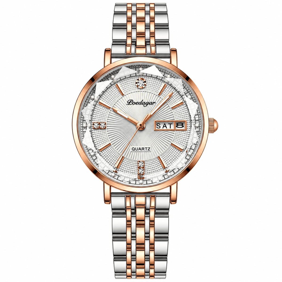 Elegant Women's Watch with Stainless Steel Band and Luxurious Design – Belle Sophia Elegant Women's Watch with Stainless Steel Band and Luxurious Design – Belle Sophia Gold White