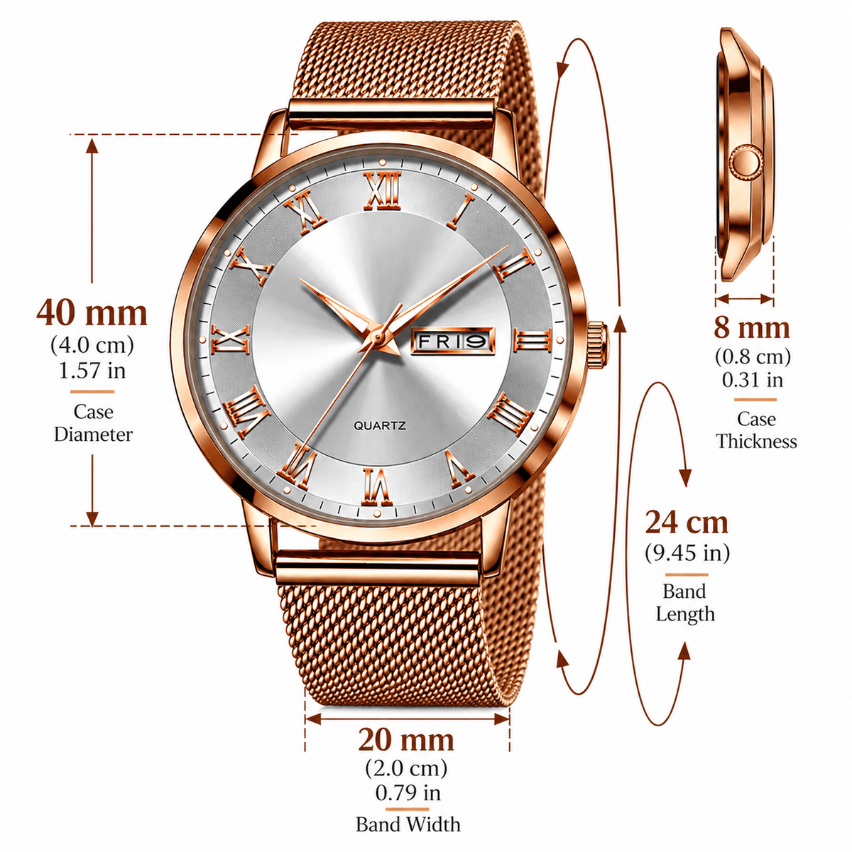 Elegant Women's Watch with Stainless Steel Bracelet and Classic Roman Numeral Dial – Estelle Majeste Elegant Women's Watch with Stainless Steel Bracelet and Classic Roman Numeral Dial – Estelle Majeste