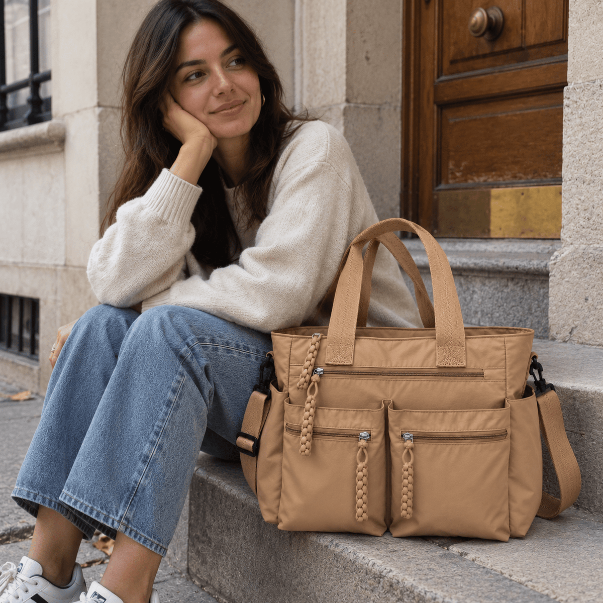 Large-Capacity Casual Tote Bag with Crossbody Strap and Modern Design | Mila Avery Large-Capacity Casual Tote Bag with Crossbody Strap and Modern Design | Mila Avery