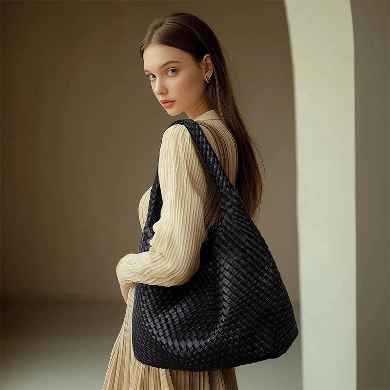 Large Capacity Elegant Women's Woven Leather Tote Bag - Ophelia Large Capacity Elegant Women's Woven Leather Tote Bag - Ophelia