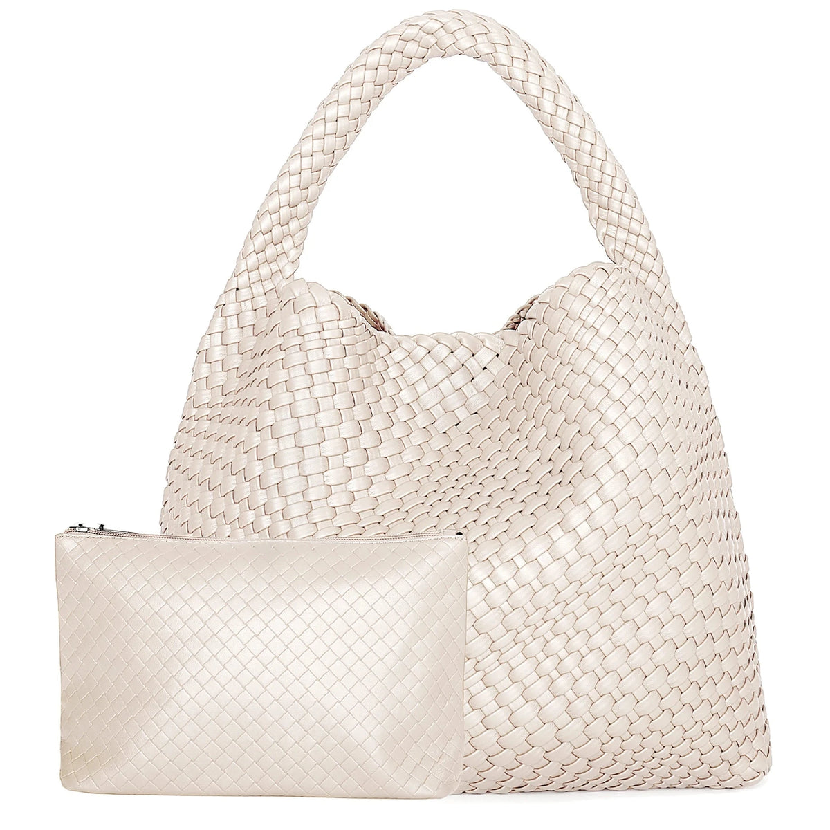 Large Capacity Elegant Women's Woven Leather Tote Bag - Ophelia Large Capacity Elegant Women's Woven Leather Tote Bag - Ophelia Beige