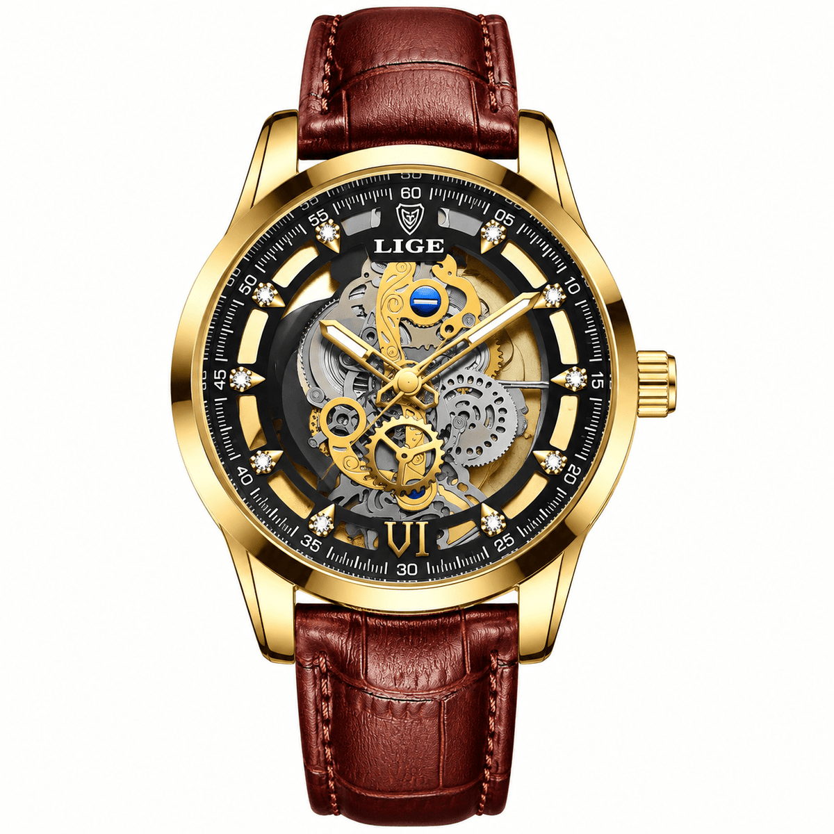 Luxurious Men's Watch with Leather Strap – Castelvero Luxurious Men's Watch with Leather Strap – Castelvero Leather Gold Balck