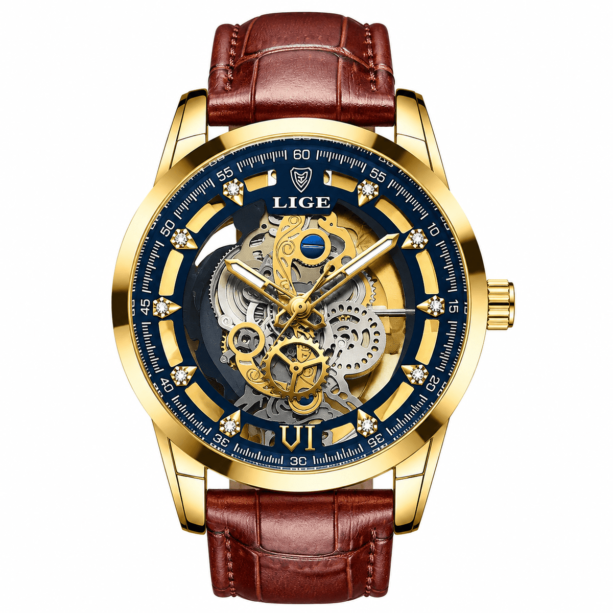 Luxurious Men's Watch with Leather Strap – Castelvero Luxurious Men's Watch with Leather Strap – Castelvero Leather Gold Blue