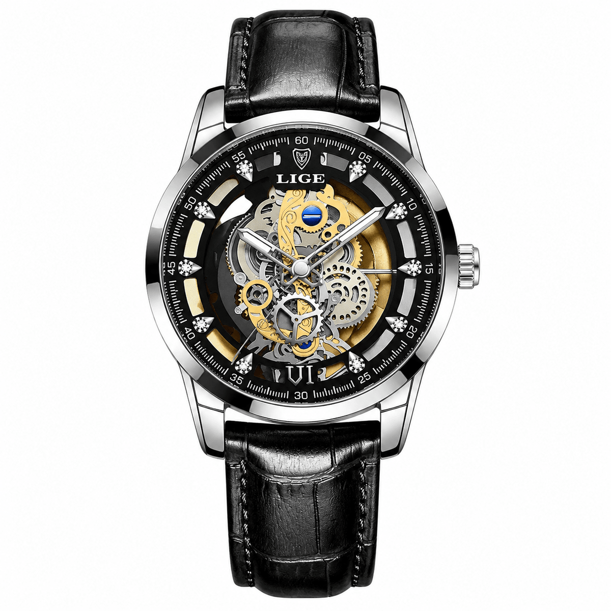 Luxurious Men's Watch with Leather Strap – Castelvero Luxurious Men's Watch with Leather Strap – Castelvero Leather Silver Black