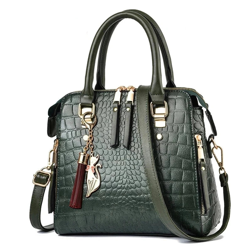 Luxury Women's Crocodile-Embossed Leather Handbag - Mon Élégance Luxury Women's Crocodile-Embossed Leather Handbag - Mon Élégance Green