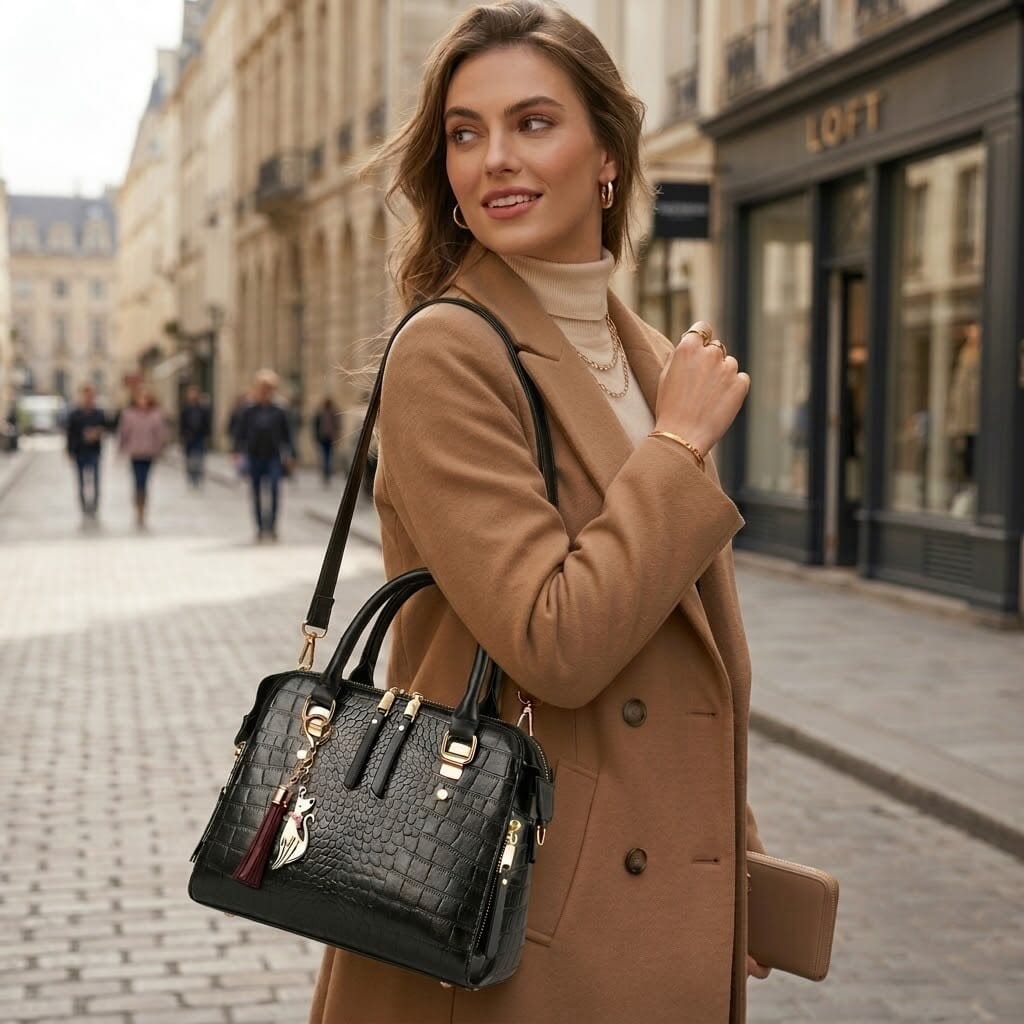 Luxury Women's Crocodile-Embossed Leather Handbag - Mon Élégance Luxury Women's Crocodile-Embossed Leather Handbag - Mon Élégance Mavietto