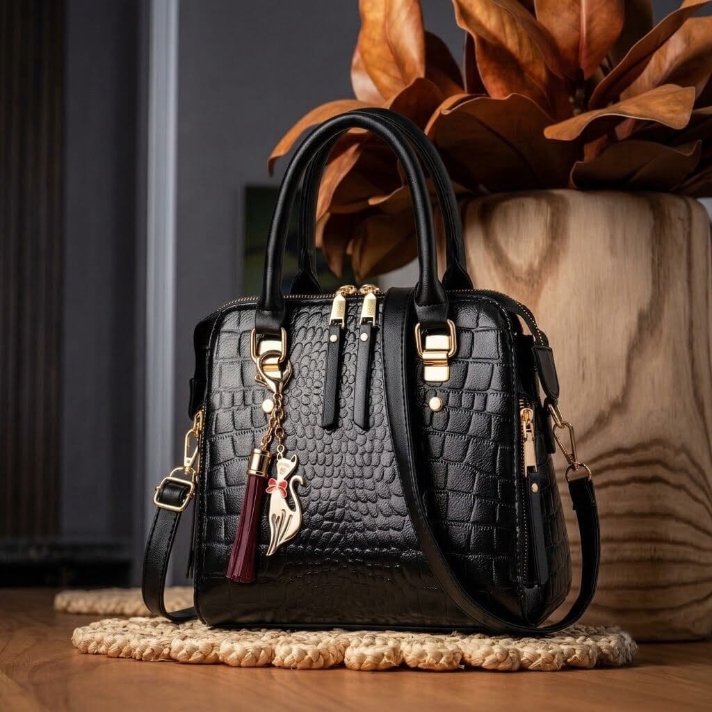Luxury Women's Crocodile-Embossed Leather Handbag - Mon Élégance Luxury Women's Crocodile-Embossed Leather Handbag - Mon Élégance Mavietto