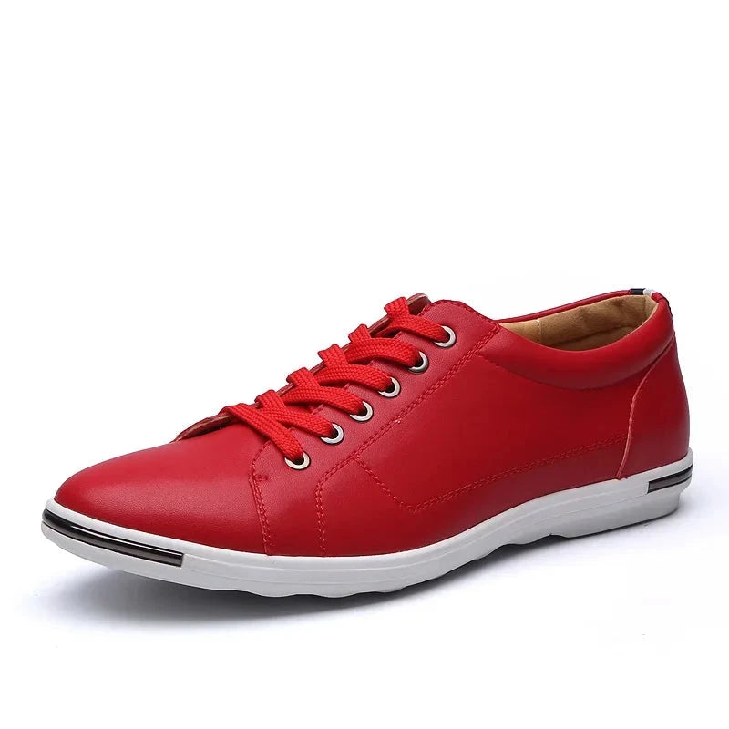 Men Size38-48 Casual Breathable White Sneaker Leather Driving Walking Shoes for Male Skate Comfortable Stylish for Everyday Wear Mavietto Red 43