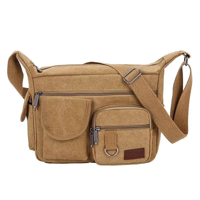 Men's Canvas Shoulder Bag Casual Tote Travel Crossbody Bag Luxury Messenger Bag High Quality Fashion Handbag Chest Bag Mavietto Khaki