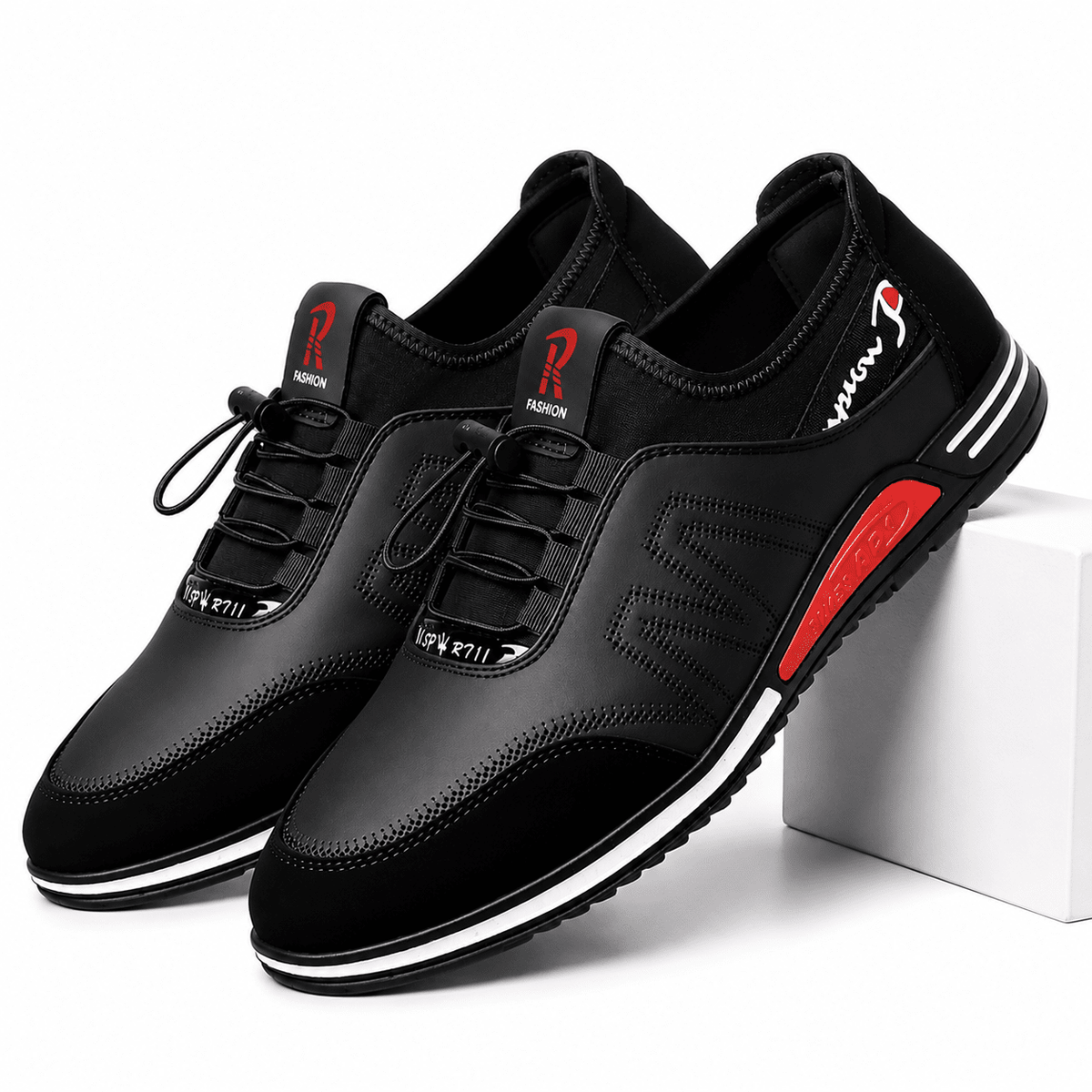 Men's Casual Leather Shoes – Lightweight, Breathable & Soft Sole | MELVANIO Men's Casual Leather Shoes – Lightweight, Breathable & Soft Sole | MELVANIO Black