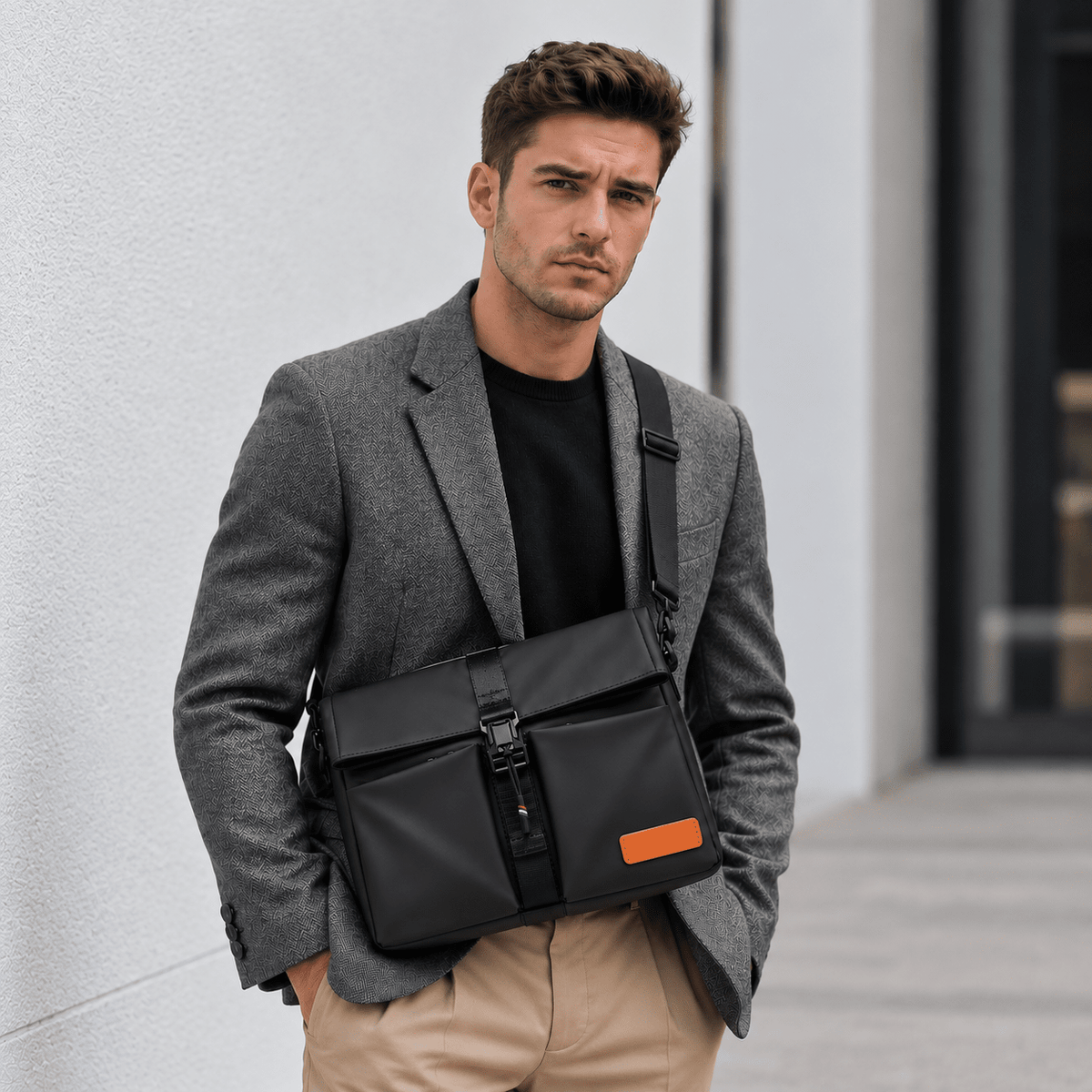 Men's Leather Crossbody Bag with Multiple Pockets and Elegant Design — BRENNAN Men's Leather Crossbody Bag with Multiple Pockets and Elegant Design — BRENNAN