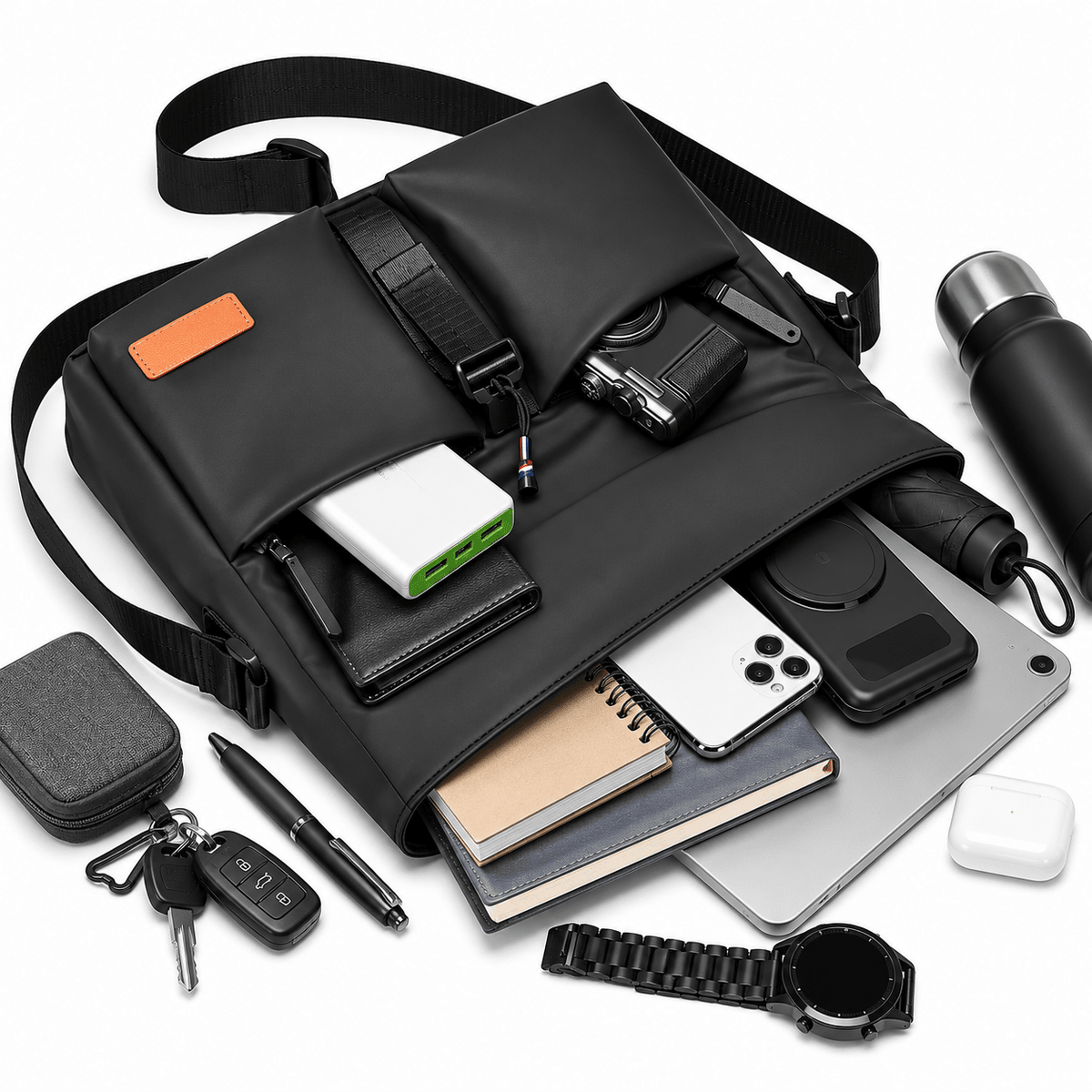 Men's Leather Crossbody Bag with Multiple Pockets and Elegant Design — BRENNAN Men's Leather Crossbody Bag with Multiple Pockets and Elegant Design — BRENNAN