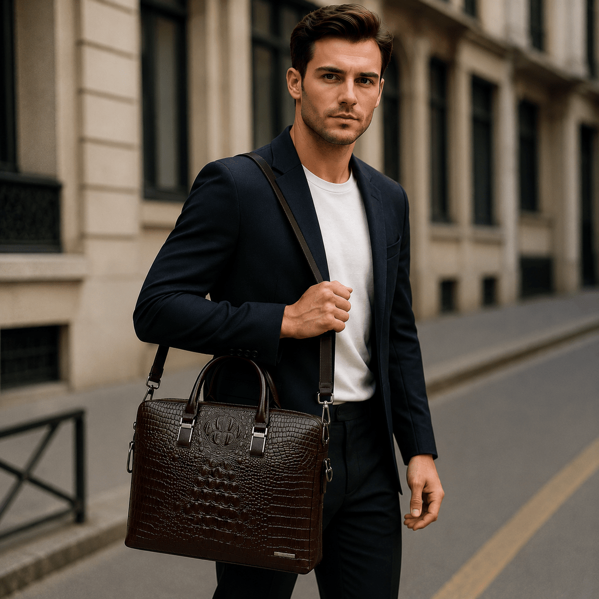 Men’s Leather Executive Briefcase – Elegant, Spacious & Crocodile Design | VALLÉZION Men’s Leather Executive Briefcase – Elegant, Spacious & Crocodile Design | VALLÉZION