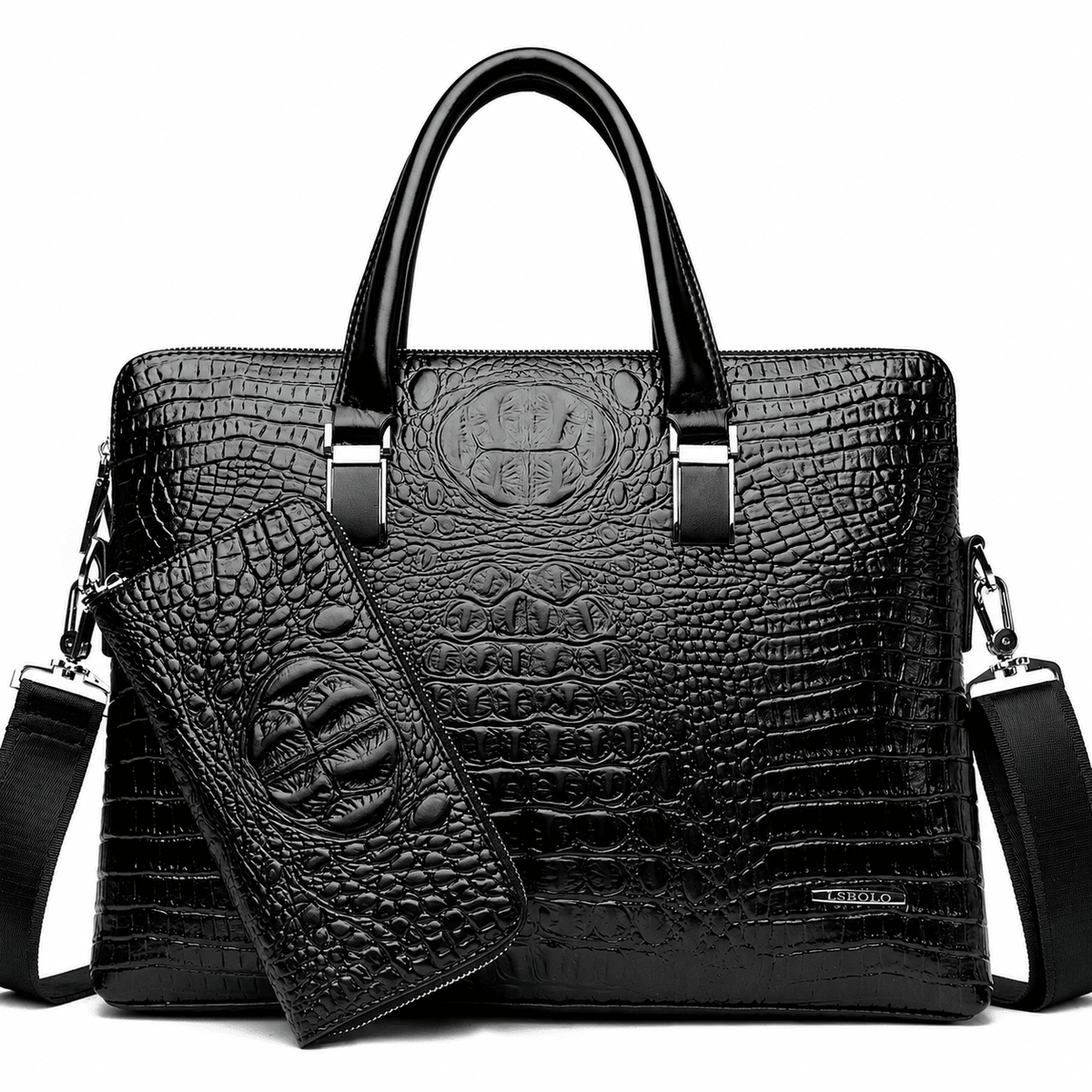 Men’s Leather Executive Briefcase – Elegant, Spacious & Crocodile Design | VALLÉZION Men’s Leather Executive Briefcase – Elegant, Spacious & Crocodile Design | VALLÉZION Black