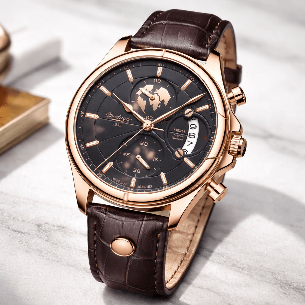 Multifunction Men's Executive Leather Watch - Leontius Multifunction Men's Executive Leather Watch - Leontius
