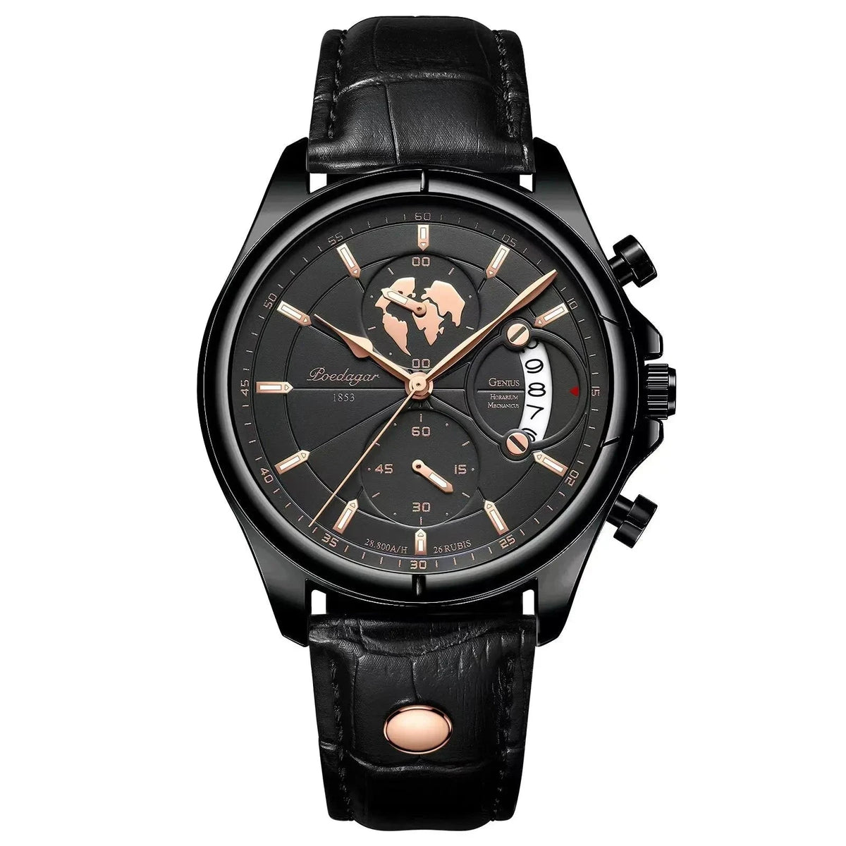 Multifunction Men's Executive Leather Watch - Leontius Multifunction Men's Executive Leather Watch - Leontius All Black
