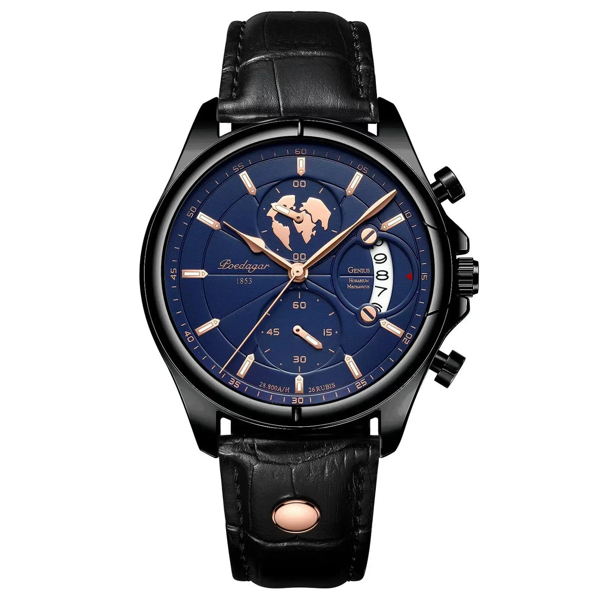 Multifunction Men's Executive Leather Watch - Leontius Multifunction Men's Executive Leather Watch - Leontius Black Blue