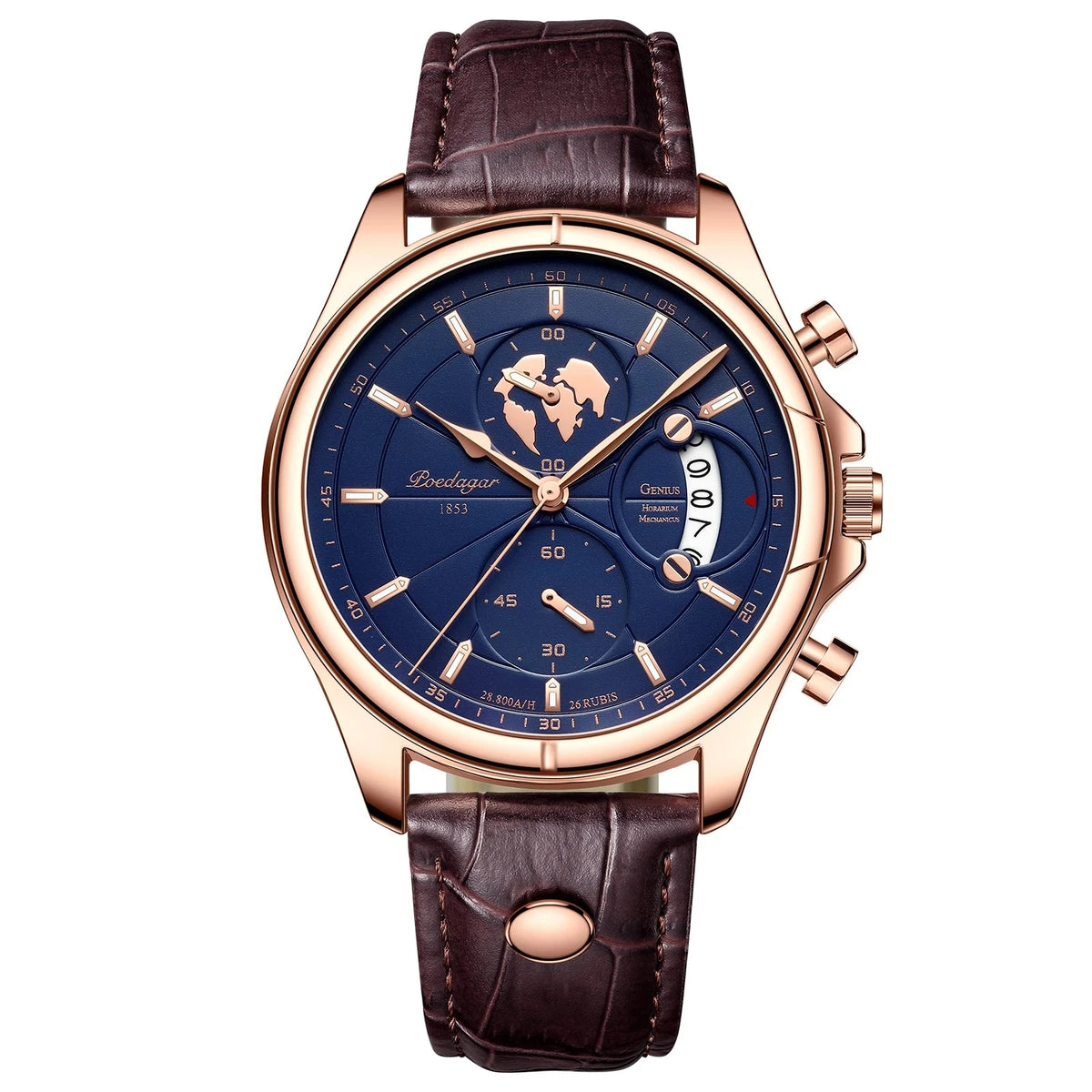 Multifunction Men's Executive Leather Watch - Leontius Multifunction Men's Executive Leather Watch - Leontius Brown Blue