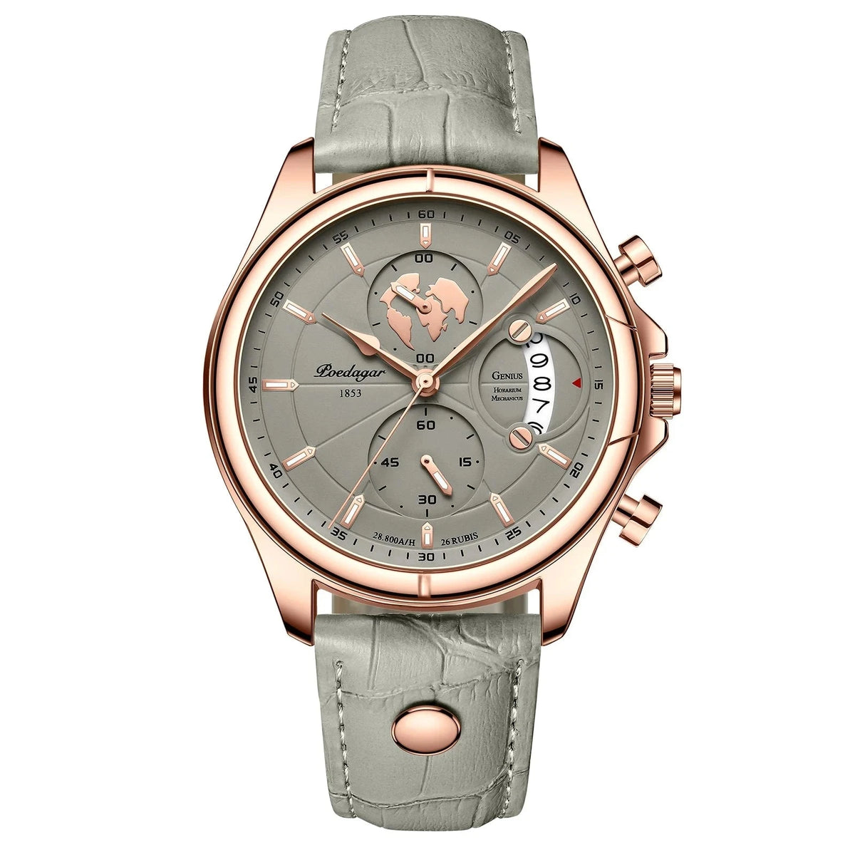 Multifunction Men's Executive Leather Watch - Leontius Multifunction Men's Executive Leather Watch - Leontius Rose Green