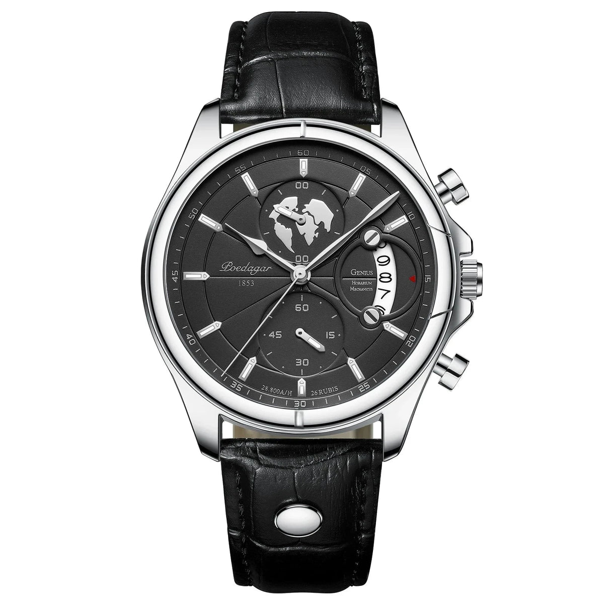 Multifunction Men's Executive Leather Watch - Leontius Multifunction Men's Executive Leather Watch - Leontius Silver Black
