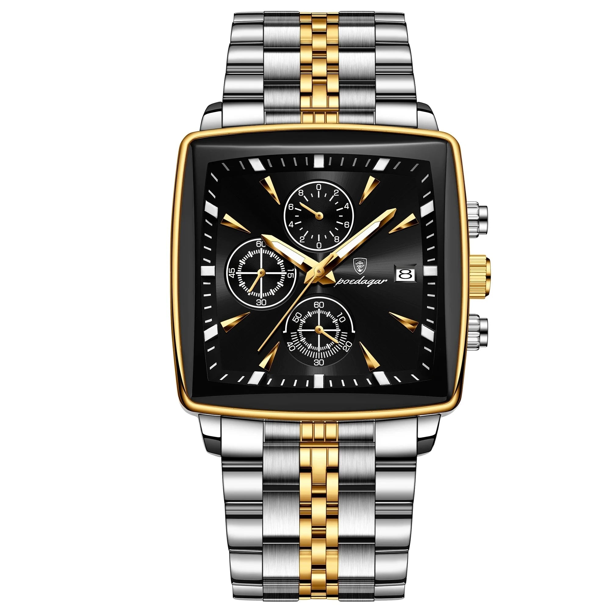 POEDAGAR Fashion Men Watch Luminous Waterproof Chronograph Date Man Wristwatch Square Stainless Steel Quartz Men's Watches Reloj Mavietto Store 866 Gold Black